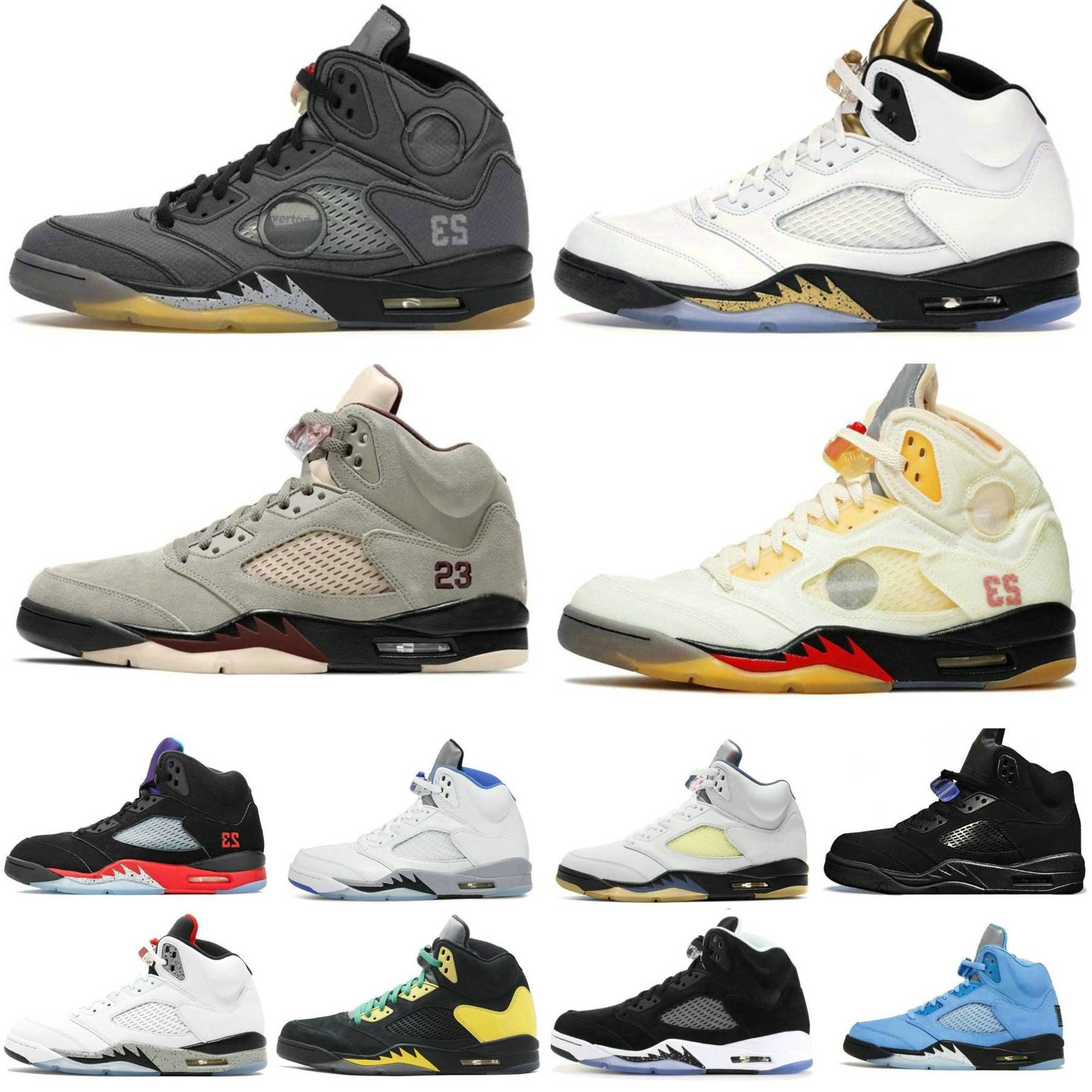 Trainers 5 J5 Basketball Sports Shoes Jump Mans Retroes Medium Soft Pink 5S Fire Red Tongue UNC Sail Muslin Oreo White Cement Silver Black Metallic Reimagined Sneaker