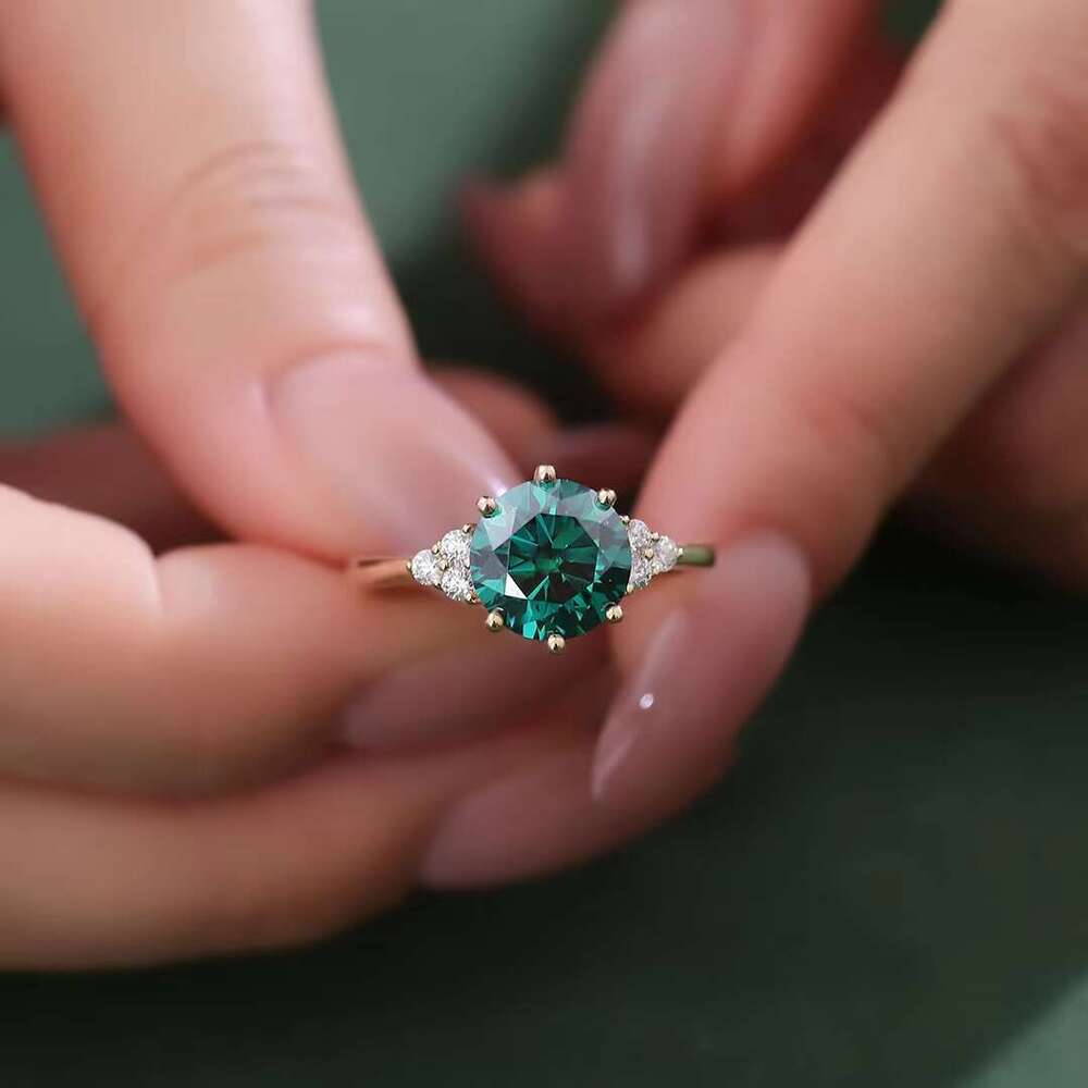Round Brilliant Cut Green 14k Yellow Gold Support Custom Other Color Stones Moissanite Engagement Ring