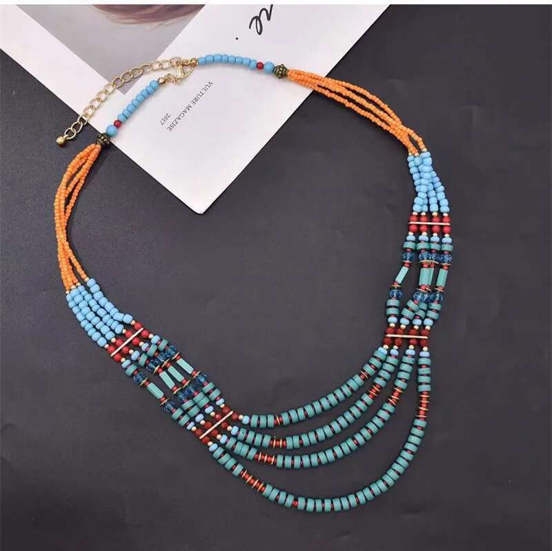 Fashion Boehmia Ethnic Multilayer Chains Green Color Vintage Handmade Beads Choker Collar Necklaces