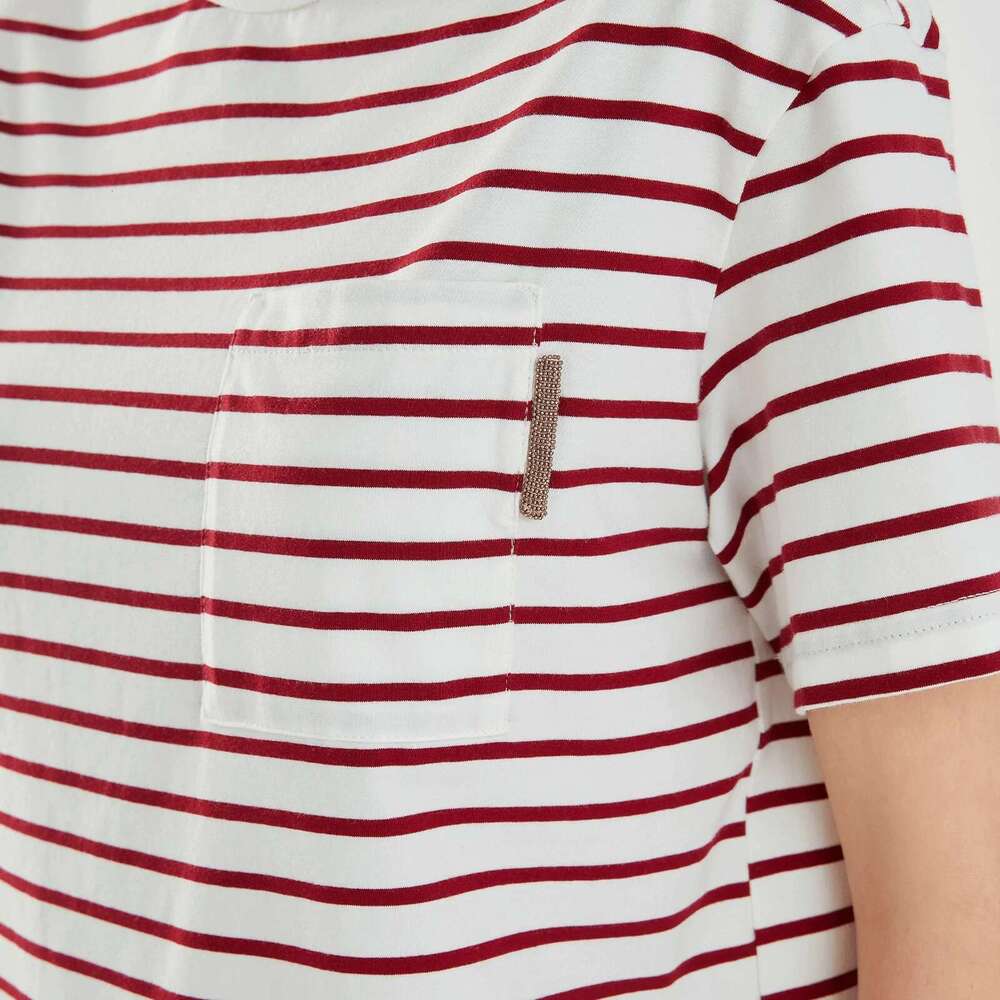 K1334l Casual Stripe 100% Cotton Crop Top T Shirt For Women Ladies Tshirt Women's Striped T-Shirt Clothing