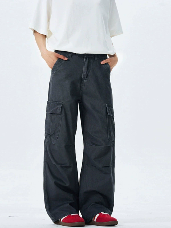 fashion pants vintage washed high street make old overalls mens wideleg loose straight casual trousers multiple pockets bottoms beige xxxl mens clothi