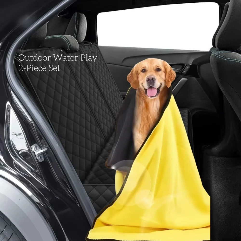 Dog car rear seat protective cover waterproof and dustproof pet seat cover black shoulder strap hanger pet travel mat 250427