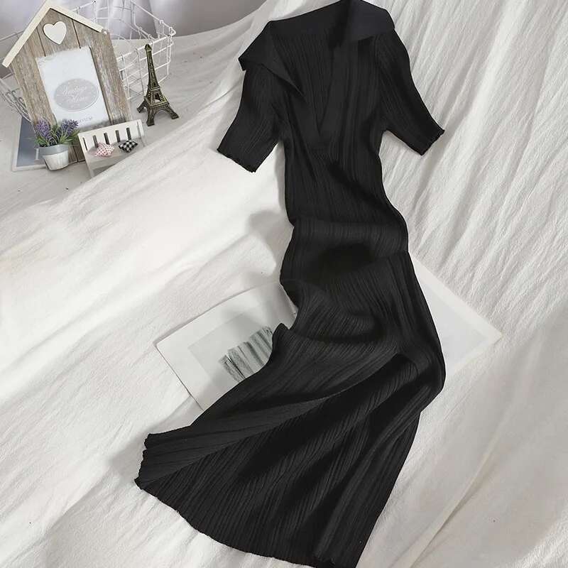 Yuoomuoo Chic Fashion Sexy Package Hips Knitted Summer Women V-Neck Slim Elastic Split Bodycon Dress Steetwear Vestidos