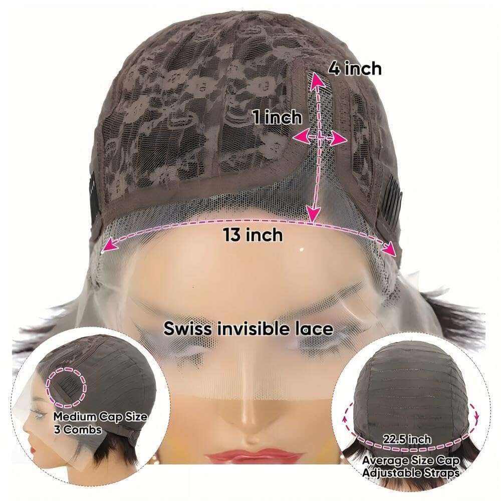 YIHANGDA Bob Short Front Wigs for Black Women Human Hair Pixie Cut Pre Plucked T Part Lace Wig with baby hair 1B Color