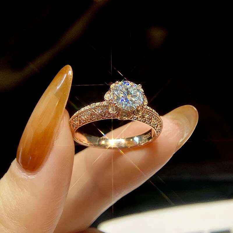 KNB 1CT The Milky Way Certified Moissanite Diamond Rings For Women Gift Real 925 Sterling Silver Rose Gold Color Fine Jewelry