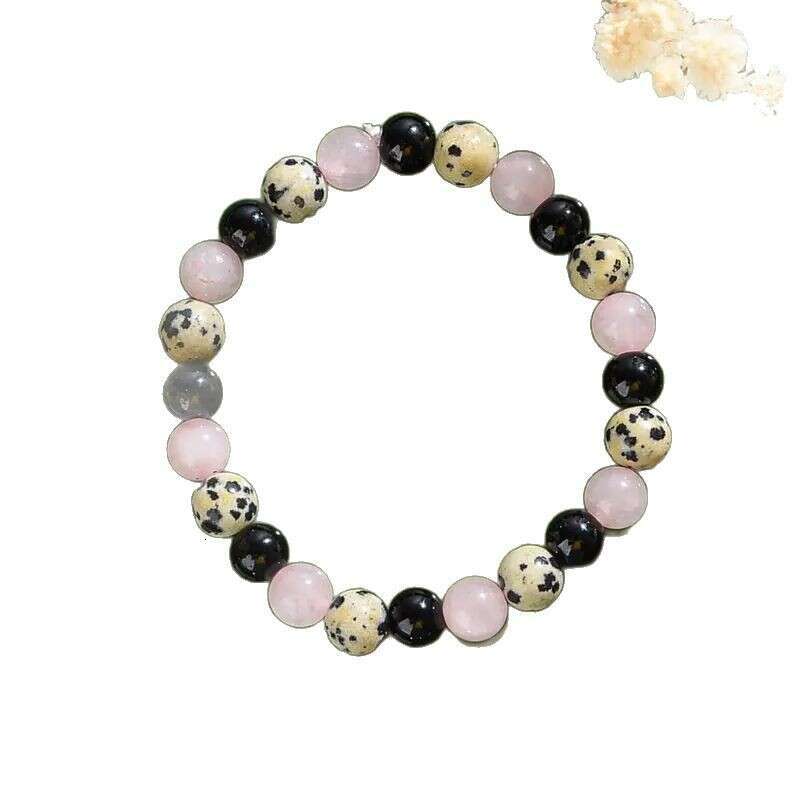 Temu Xiyin's new pink speckled obsidian bead bracelet with map and white string, let go