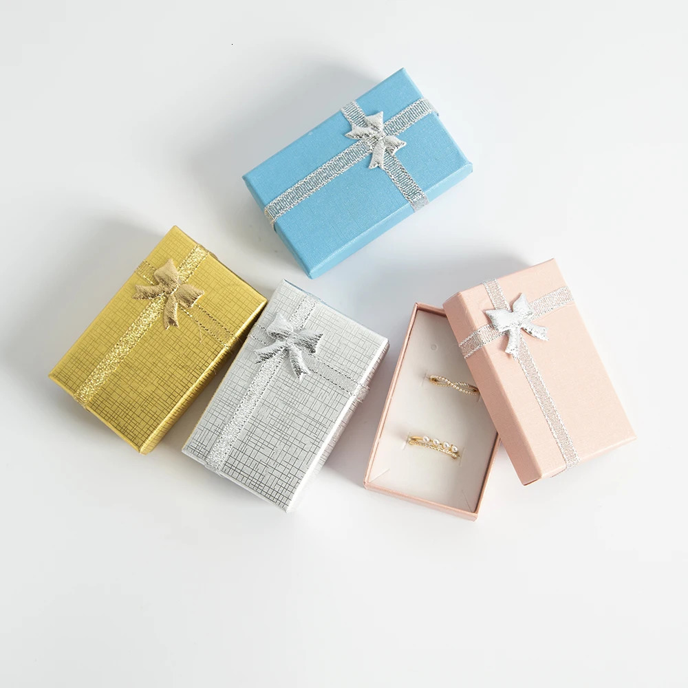 12/24/48pcs 80x50x25mm Cardboard Jewellery organizer Gift Boxes Display For Travel Jewelry Packing Box with Bowknot and Sponge 250428