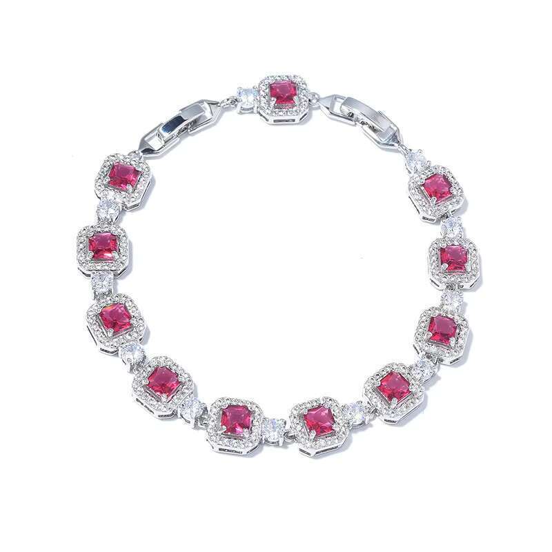 DHCollections Luxury Adjustable Zircon Tennis Bracelet 18+3cm for Women, Silver Plated Round & Square Cubic Zirconia Chain Jewellery