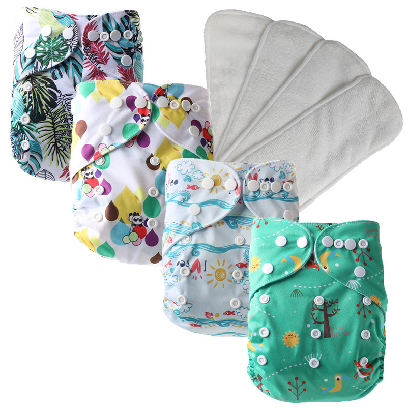 2025 Fashion Reusable Baby Pocket Cloth Diaper With Microfiber Insert 4 Sets One Size Fit All 3-15 KG Baby Nappies Washable Adjustable Size Quick Abso