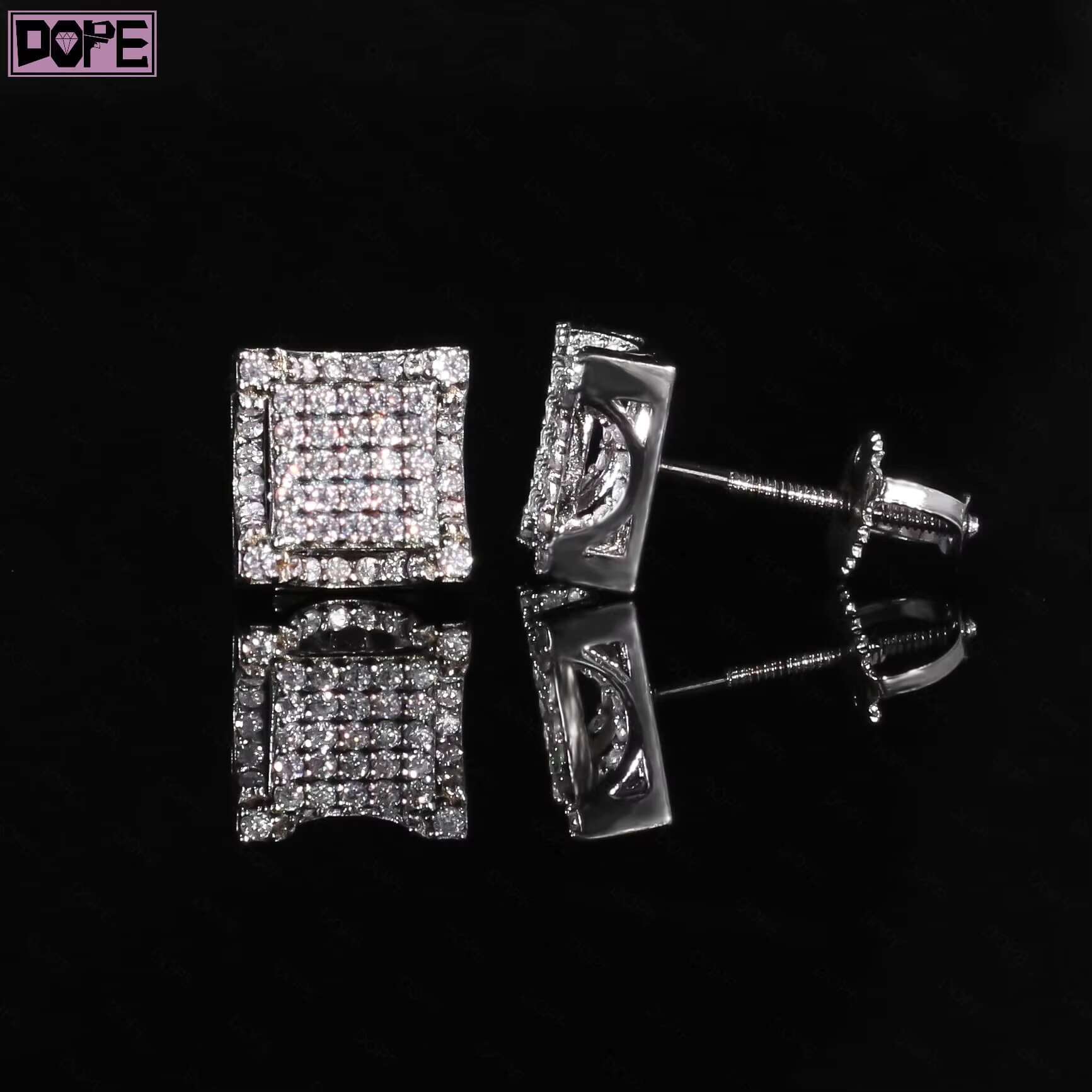 Popular Moissanite Earrings 925 Silver Iced Out Men Women Square Cluster Screw Back Stud Earrings