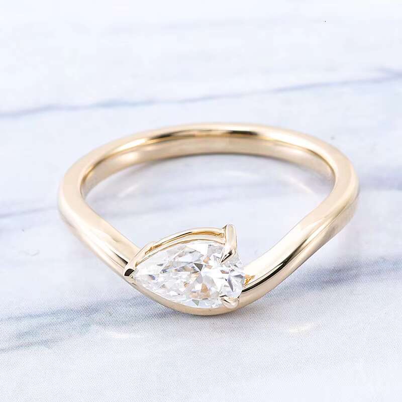 Fine Jewelry Custom Solid Gold Pear Cut 2ct DVVS1 Curved Band Wedding Dia Engagement Moissanite Ring