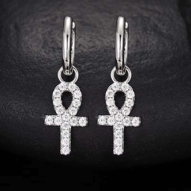S925 Silver D Color Moissanite Earrings Simple Key Cross Versatile Gold Plated Small Earrings Elegant With Unique Design