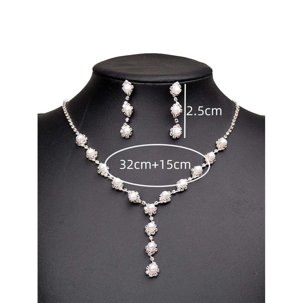 4Pc Women's Fashion Copper Claw Chain Pearl Necklace Earrings Bracelet Jewelry Set Wedding Banquet Party Holiday Gift