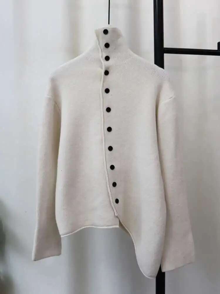 GVUW Knitted Irregular Sweater Women Single Breasted Full Sleeve Turtleneck Solid Color Versatile New 2025 Female Tops 17G8404 fashion clothing women