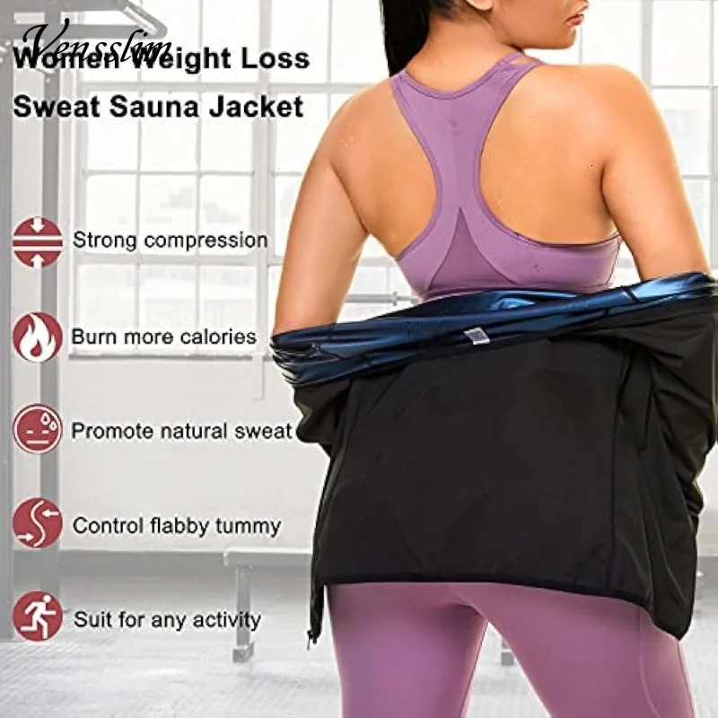 Venslim Womens Sweat Sauna Set Zipper Body Shaping Jacket Long Sleeve Waist Trainer Fitness Vest Weight Loss Exercise Top 250430