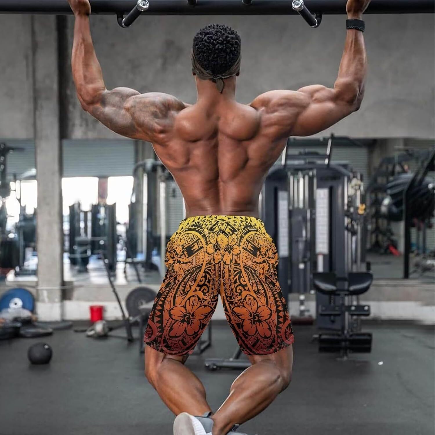 Polynesian Style Prints Mens Shorts Casual Mens Athletic Shorts Samoa Print Colorful Hemp Leaves Men's Shorts Fashionable and minimalist