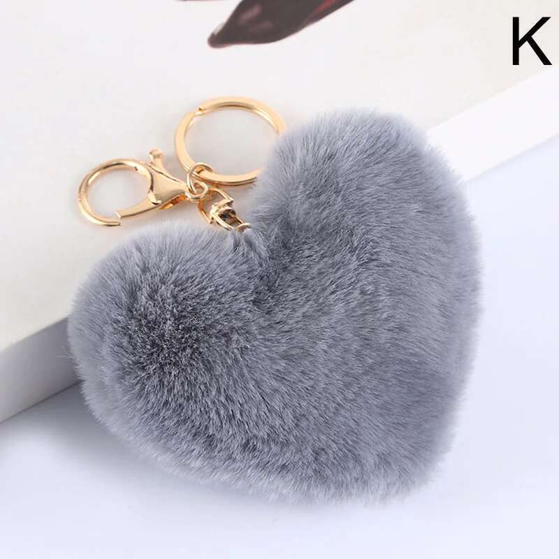Large Heart Pompom Key Chain For Women Rainbow Plush Ball Keychain Car Bag Pendant Fashion Jewelry Fluffy Love Pompons Keyring