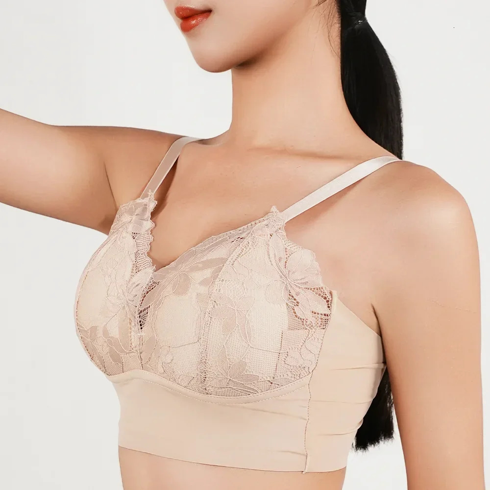 Womens wireless bra thin seamless push up top breathable lace full coverage Bralette womens deep cup daily exercise 250430