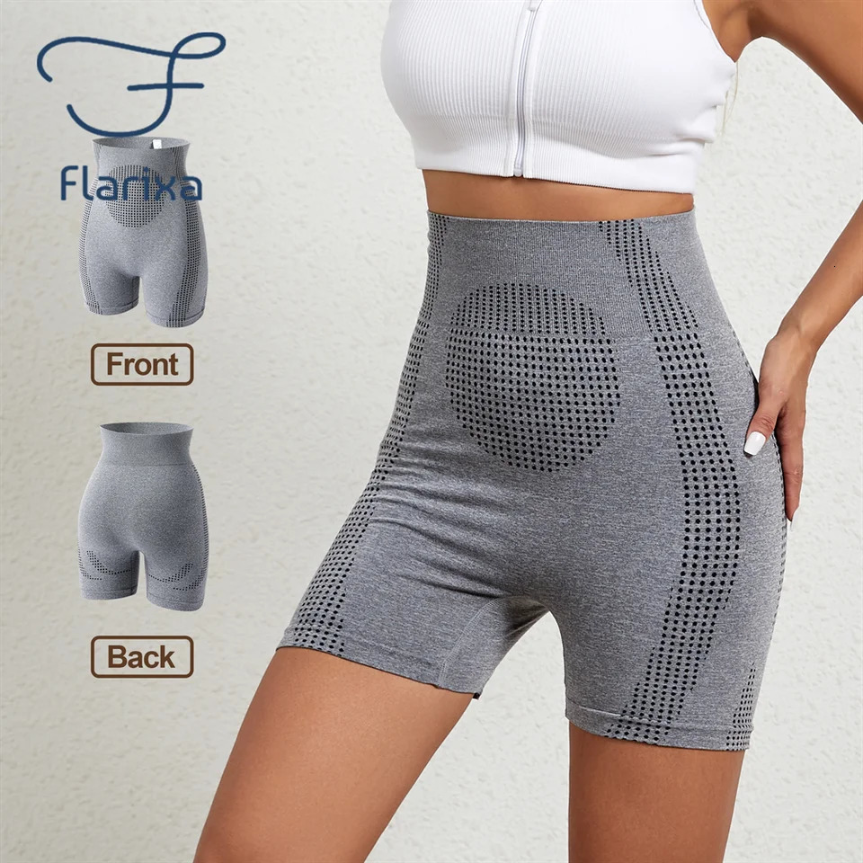 Flarixa Womens Seamless Body shaping Sports Shorts with High Waist and Abdominal Control Fitness Yoga Quick Drying Running Bicycle 250430