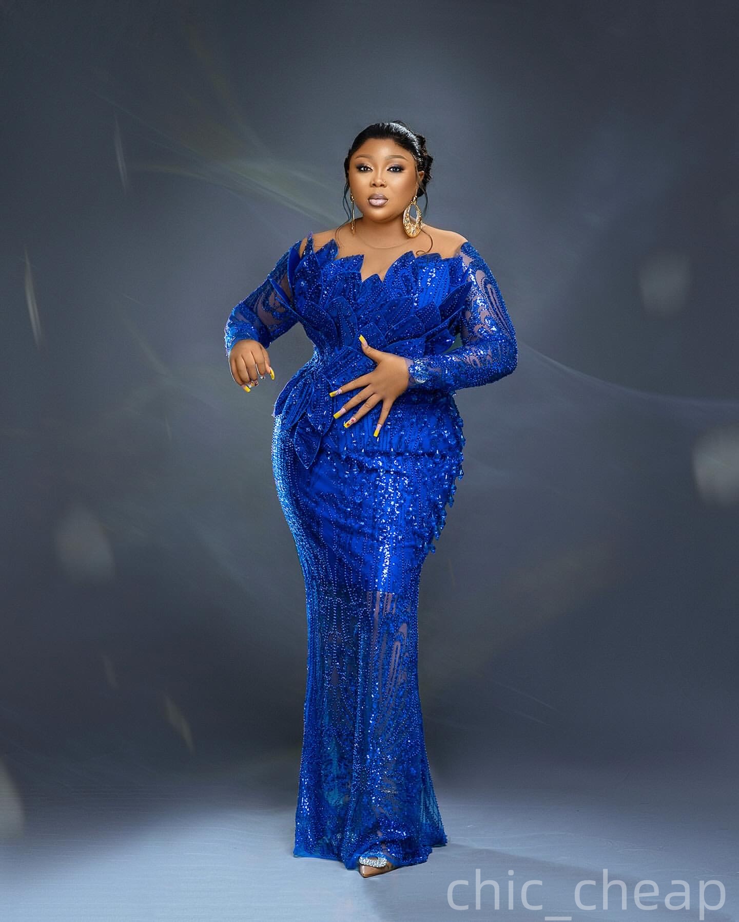 Mermaid Royal Blue Plus Size Prom Dresses 2025 Florals Sequined Crystals Evening Formal Party Second Birthday Engagement Gowns Dress For Special Occas