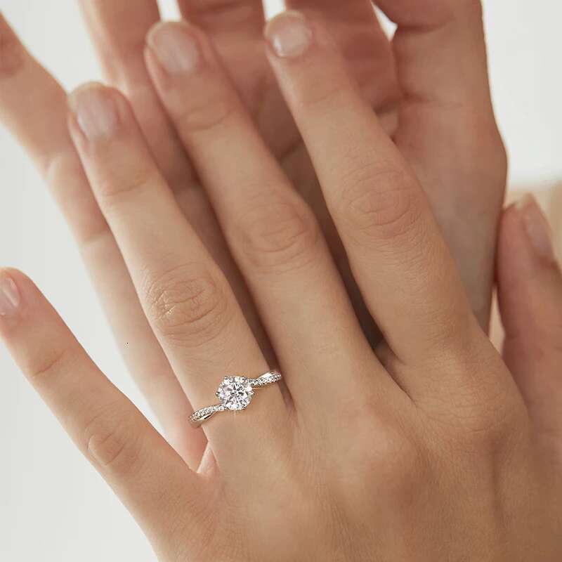 KNB 1CT Moissanite Diamond Gold Hexagonal Round White Stone Rings for Women Wedding Real 925 Sterling Silver Luxury Fine Jewelry