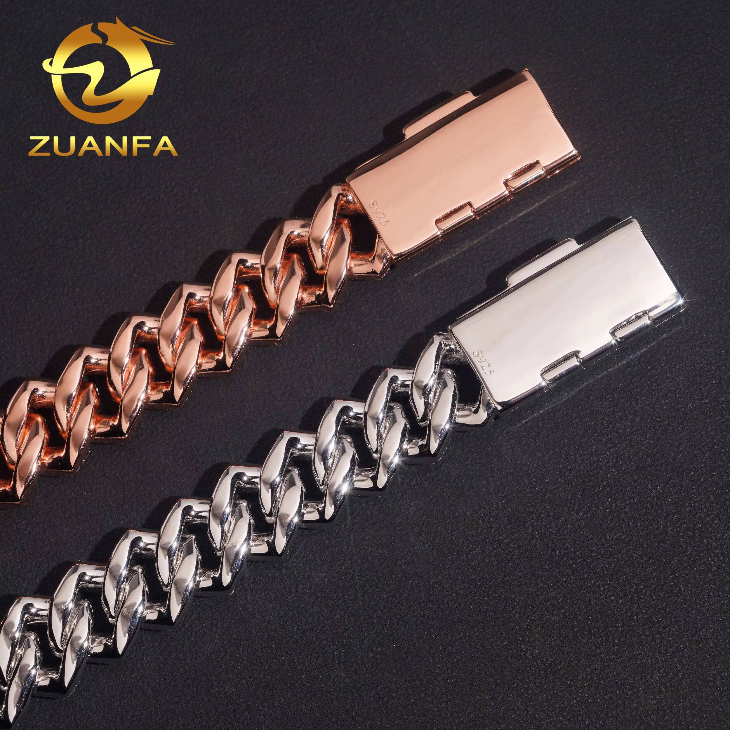 Luxury Top Quality 925 Sterling Silver Hip Hop 16mm Baguette Men Rose Gold Moissanite Cuban Link Bracelet