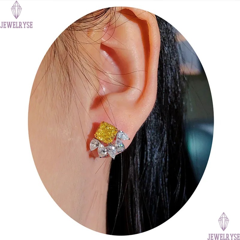 Choucong Brand Stud Earrings Luxury Jewelry 925 Sterling Silver Princess Cut Yellow Topaz CZ Diamond Elegant Party Women Wedding Flower Earring Gift