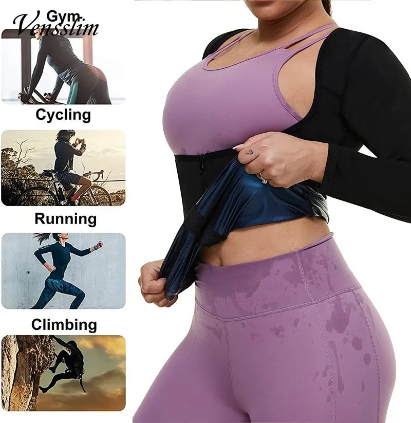 Venslim Womens Sweat Sauna Set Zipper Body Shaping Jacket Long Sleeve Waist Trainer Fitness Vest Weight Loss Exercise Top 250430