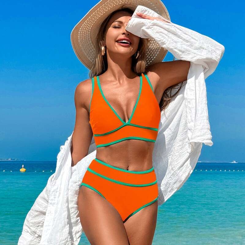 New 2025 European American with edge bikini sports split swimsuit for women, featuring a unique and elegant temperament