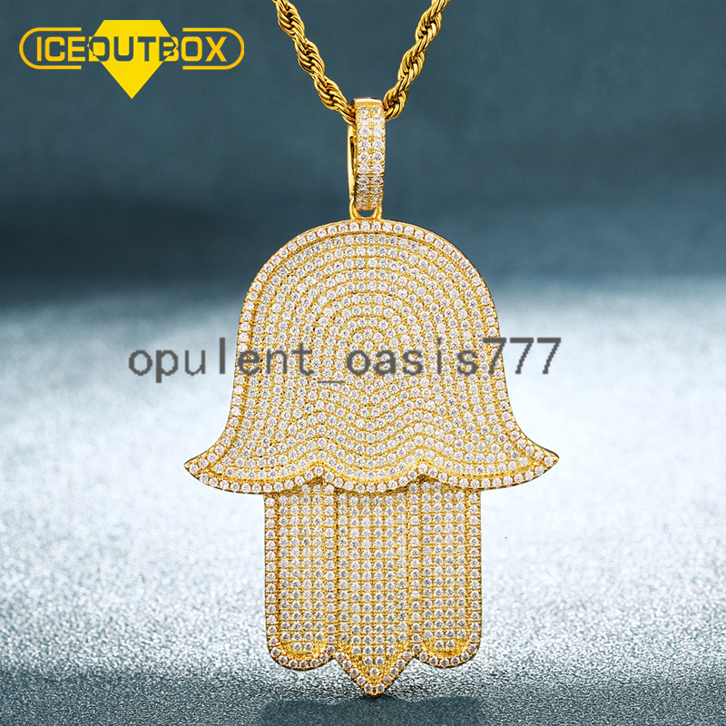 Personalized Hip Hop Jewelry Gold Plated Brass moissanite Diamond Iced Out Hamsa Hand Charm Pendants Necklace for Men