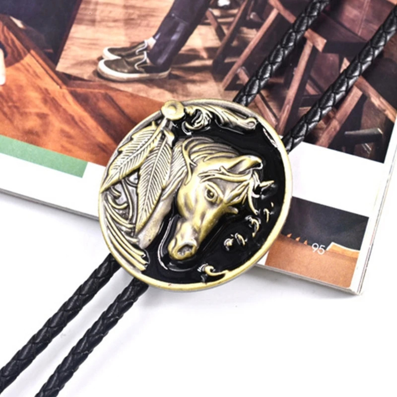 Fashion Relief Horse Buckle Bolo Tie Necklace Bolo Tie Western Cowboy Necktie Animal Buckle 250430