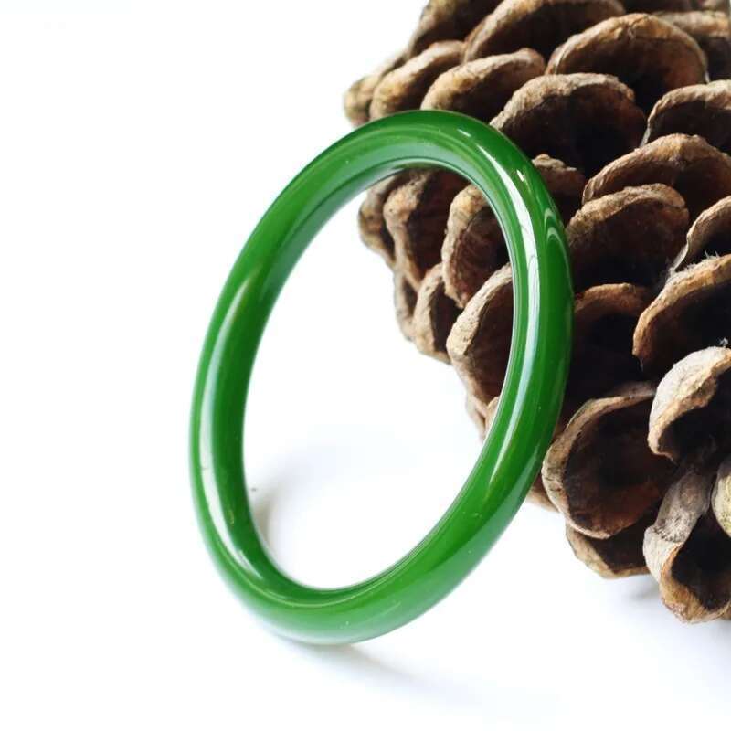 Natural Chinese Green Jasper Hand-Carved Fashion Jewelry Spinach Thin Round Nephrite Jade Bracelet For Girls And Mother