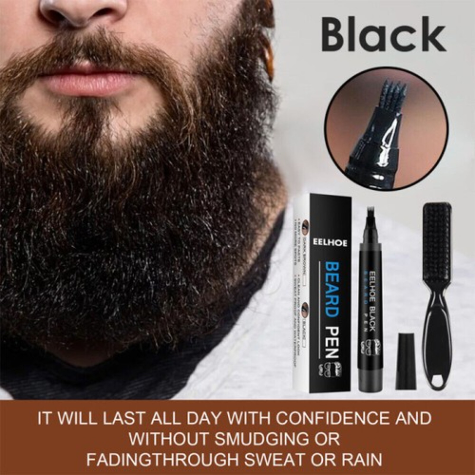 EELHOE Beard Filling Pen Kit for Men Professional Shaping Pen with Brush Waterproof Oil Wax Base Easy Application Daily Use Father's Day Birthday