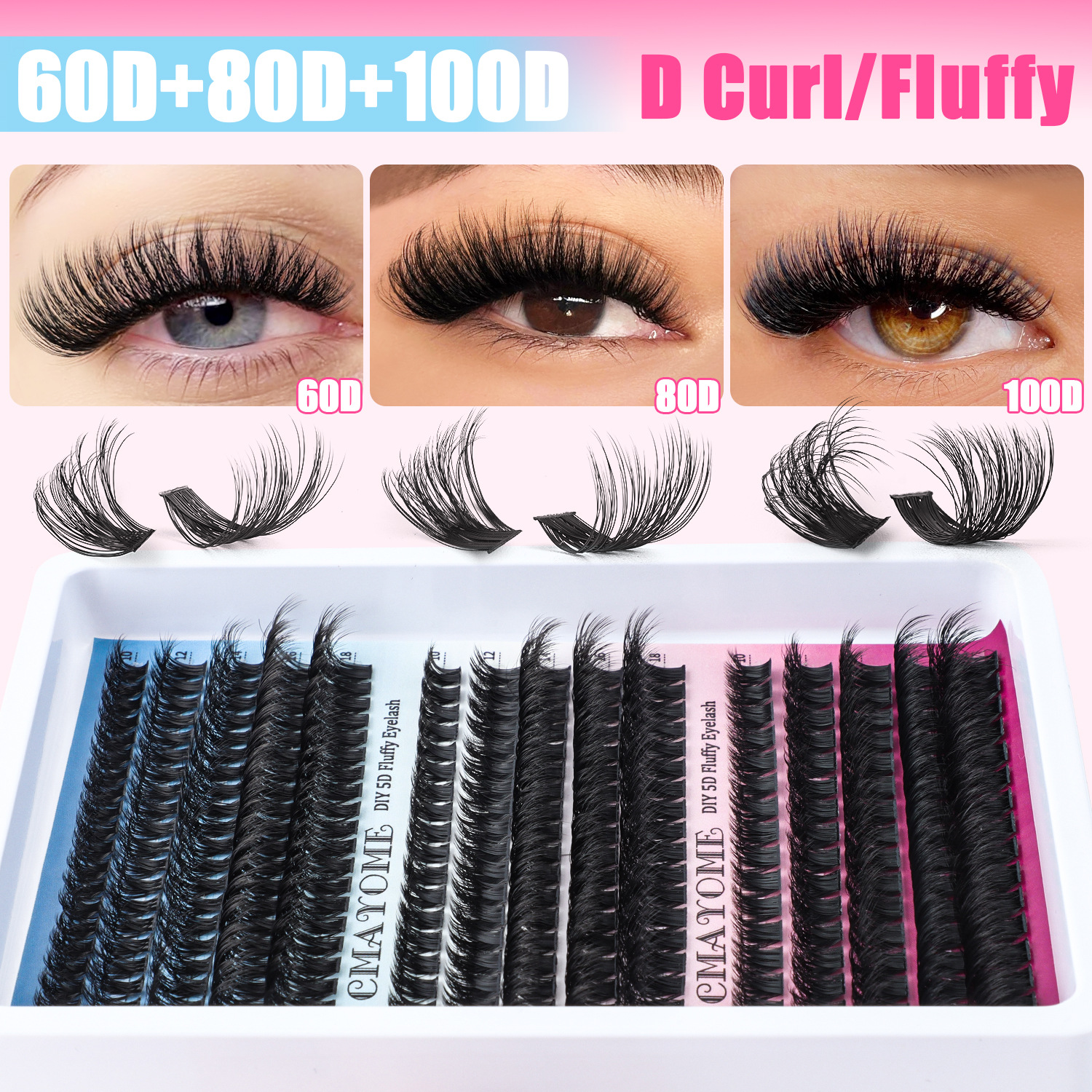 DIY Lash Clusters Kit Mixed Length Volume Eyelash Cluster Set Soft Fluffy Long Lasting Lashes with Glue Tweezer for Beginners Easy At Home Application
