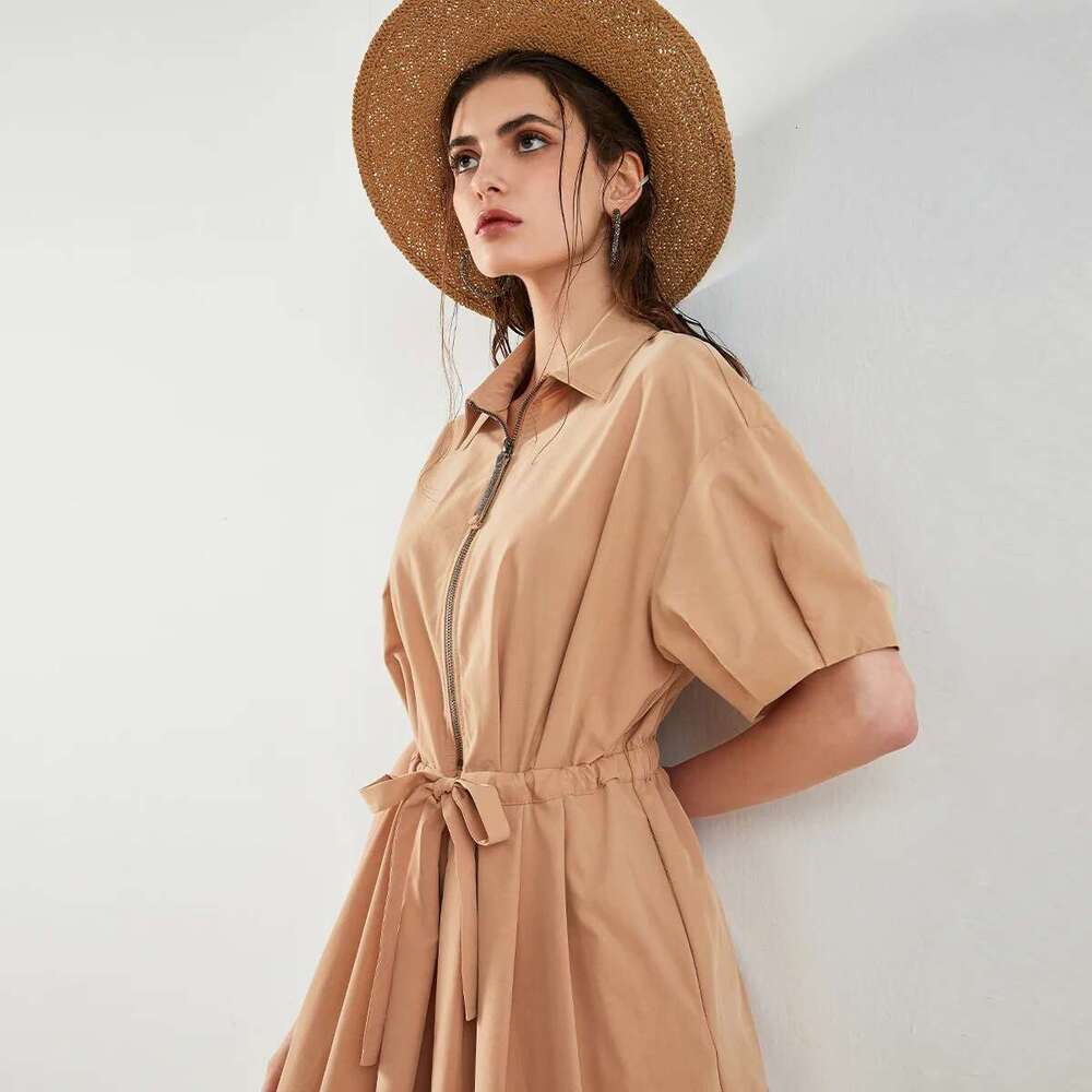 K1431w High-Quality Boutique Polo Collar Flora Casual Clothes Women Dresses Real Silk Dress
