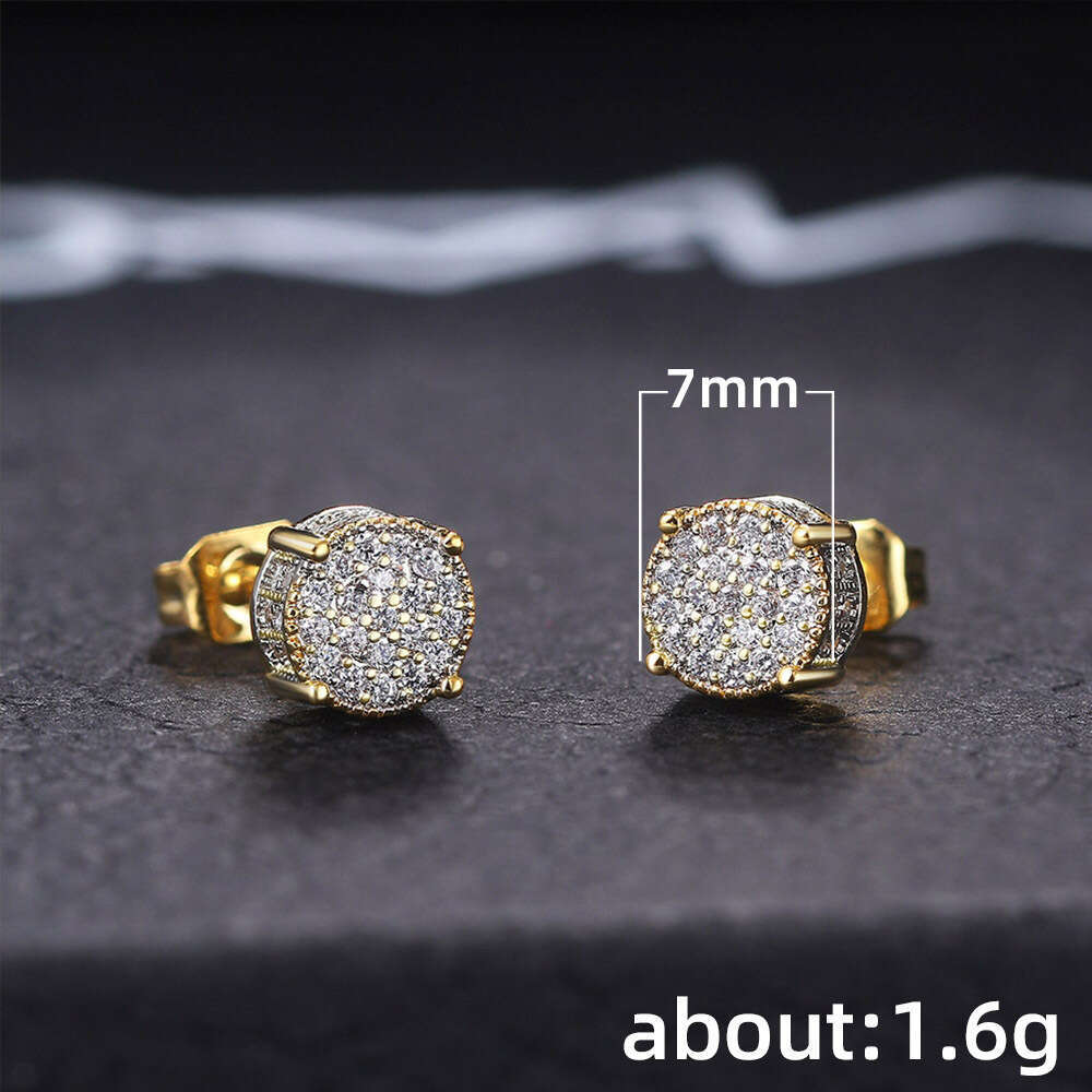 Cao Shi Full Dia Hip Hop Men's With Micro Inlaid Zircon Electroplated Round Earrings