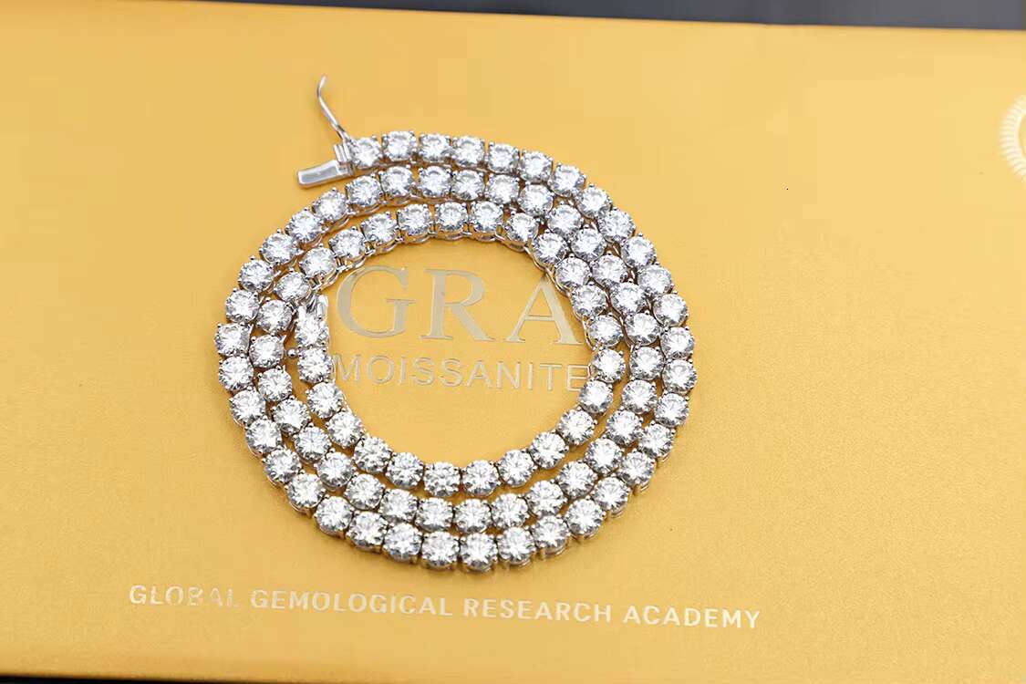 Fashion RTS 5mm Moissanite Diamond 7~26 Inches Sterling Silver S925 Tennis Chain Moissanite Hip Hop Jewelry