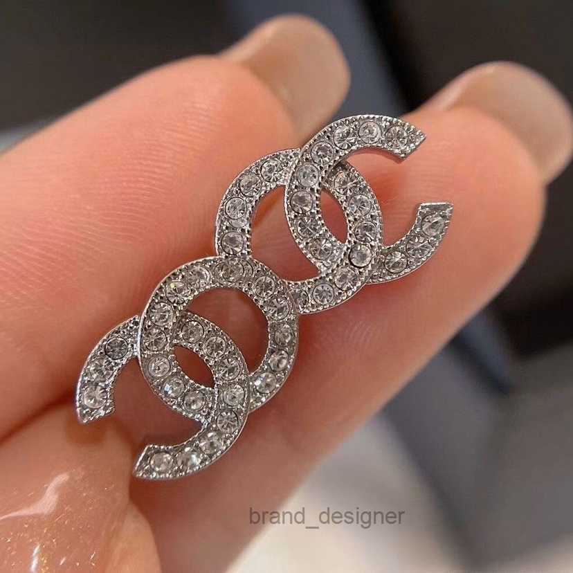 Stud Earrings Diamond Woman mini Silver Plated Designer Double Letter Crystal Rhinestone Earring Jewelry Wholesale