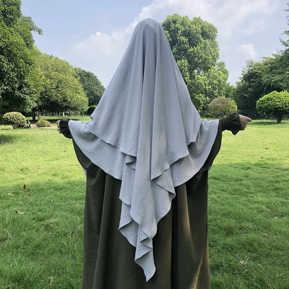 Khimar Two Layer Jazz Crepe Double Layers High Quality Muslim Modest Fashion Prayer Long Hijab Wholesale Islamic Clothing 250420