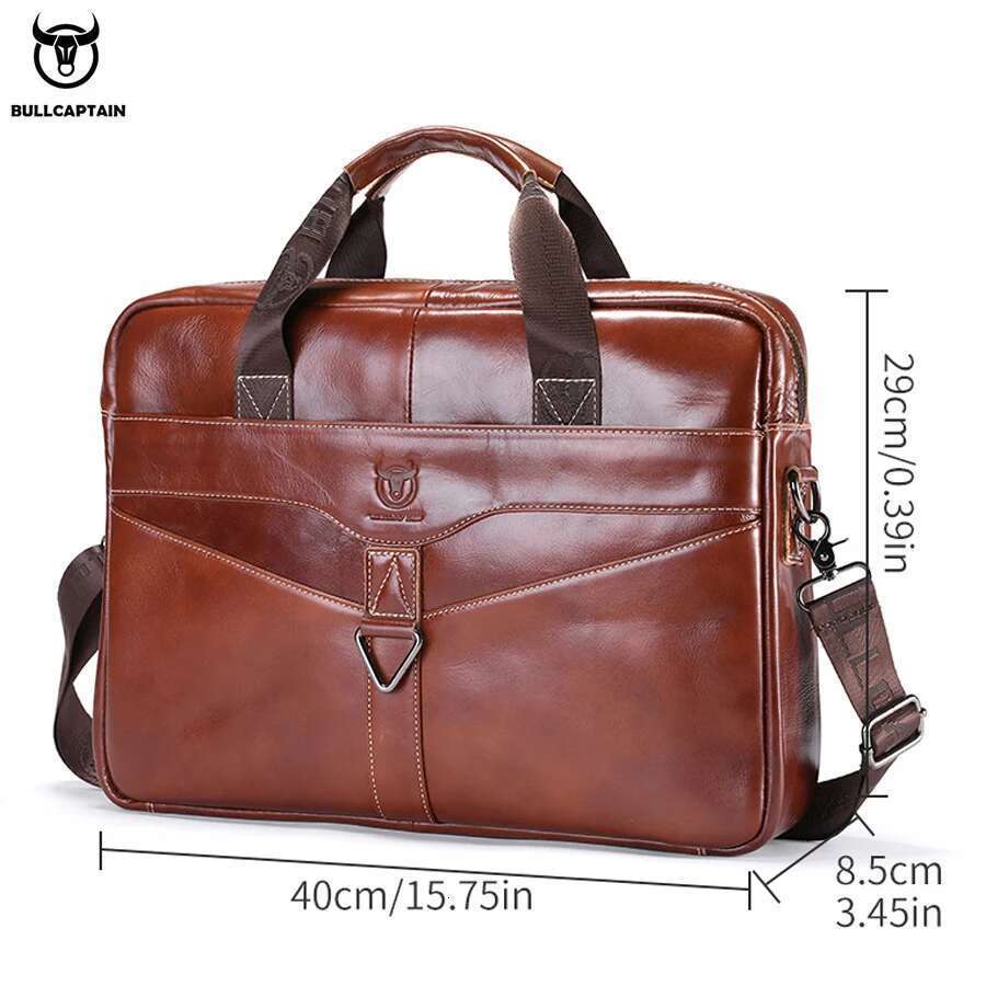 BULLCAPTAIN Genuine Leather Shoulder Bag 15 Inch Laptop Case Men's Briefcase Classic Office Business Handbag