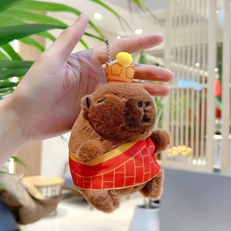 Strawberry Hat Capybara Plush Toy Turtle Backpack Capibara Stuffed Animals Papa Hand Circle Ring Key Chains Small Size Pendant