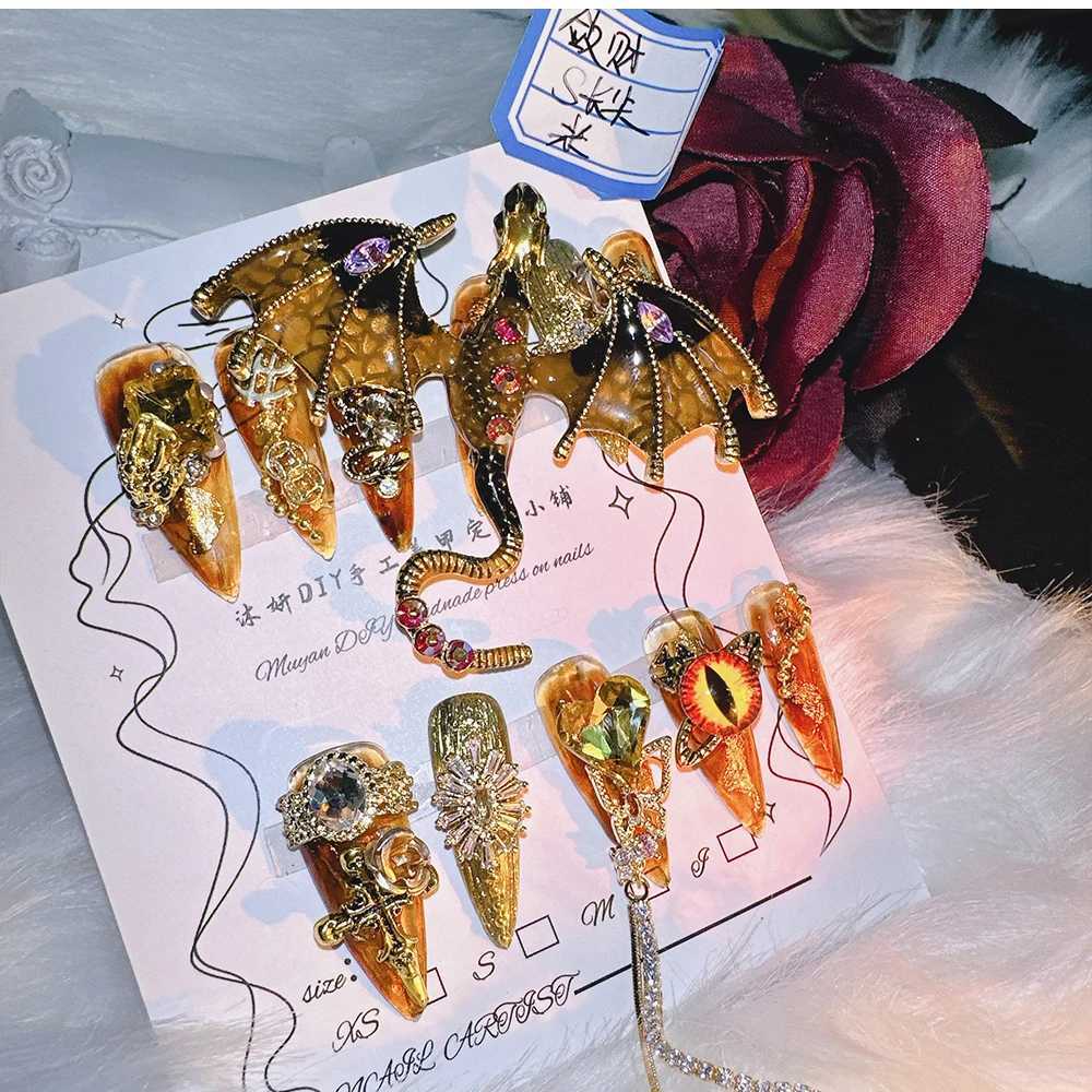 10pcs high-quality hand pressed nails real shooting pure handmade drawing accumulated dragon amber squeezing super cool H25429