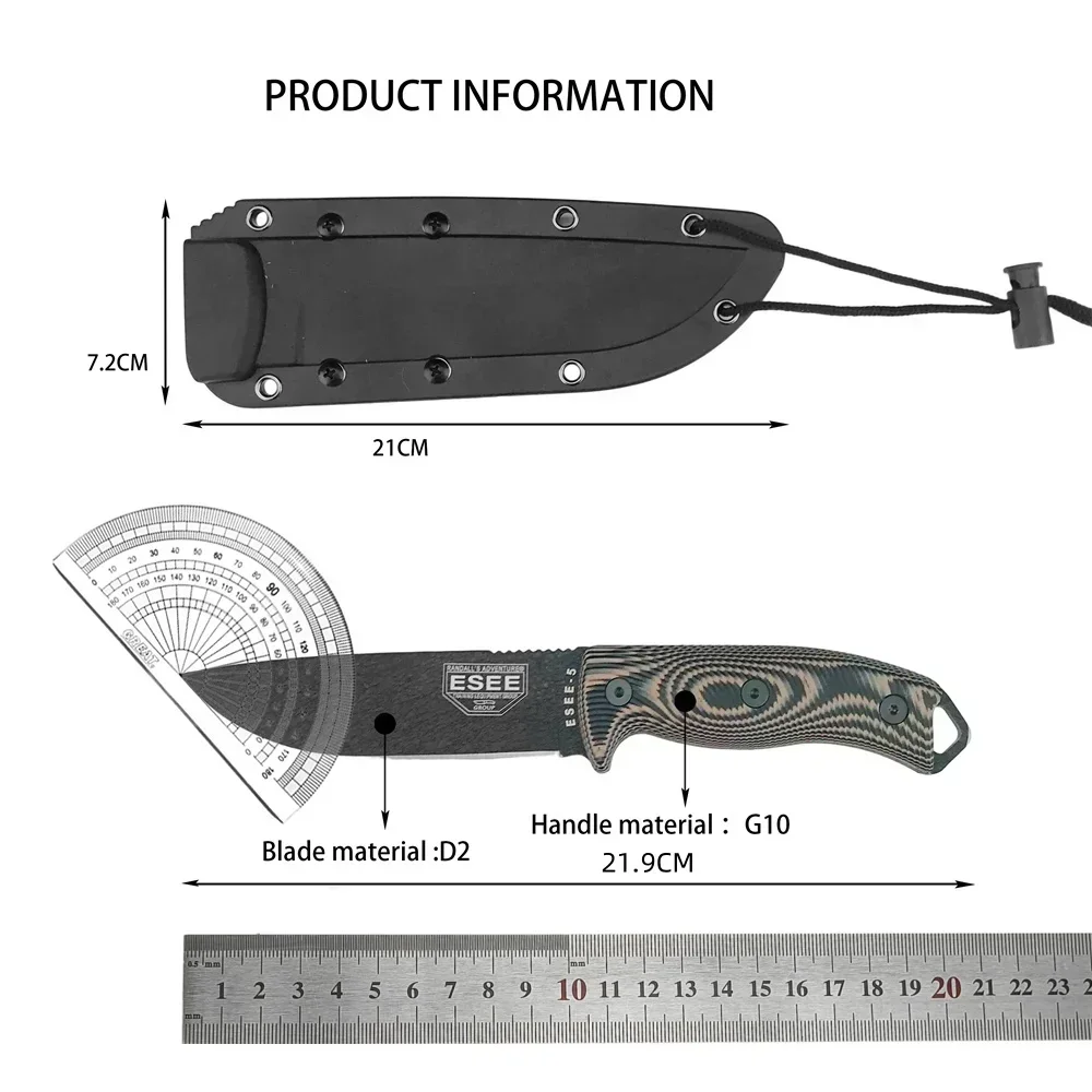 ESEE-5 Multitools Bushcraft Hunting Fixed Blade Knife D2 Steel G10 Handle Outdoor Camping Cutting Tools EDC Tactical Survival Combat Knives 3300 15600