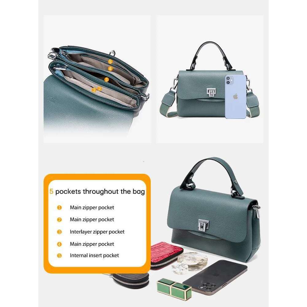 Zency Genuine Leather Top-Handle Bag For Ladies Fashion Envelope Bags Designer Shoulder Handbag Crossbody Large Capacity