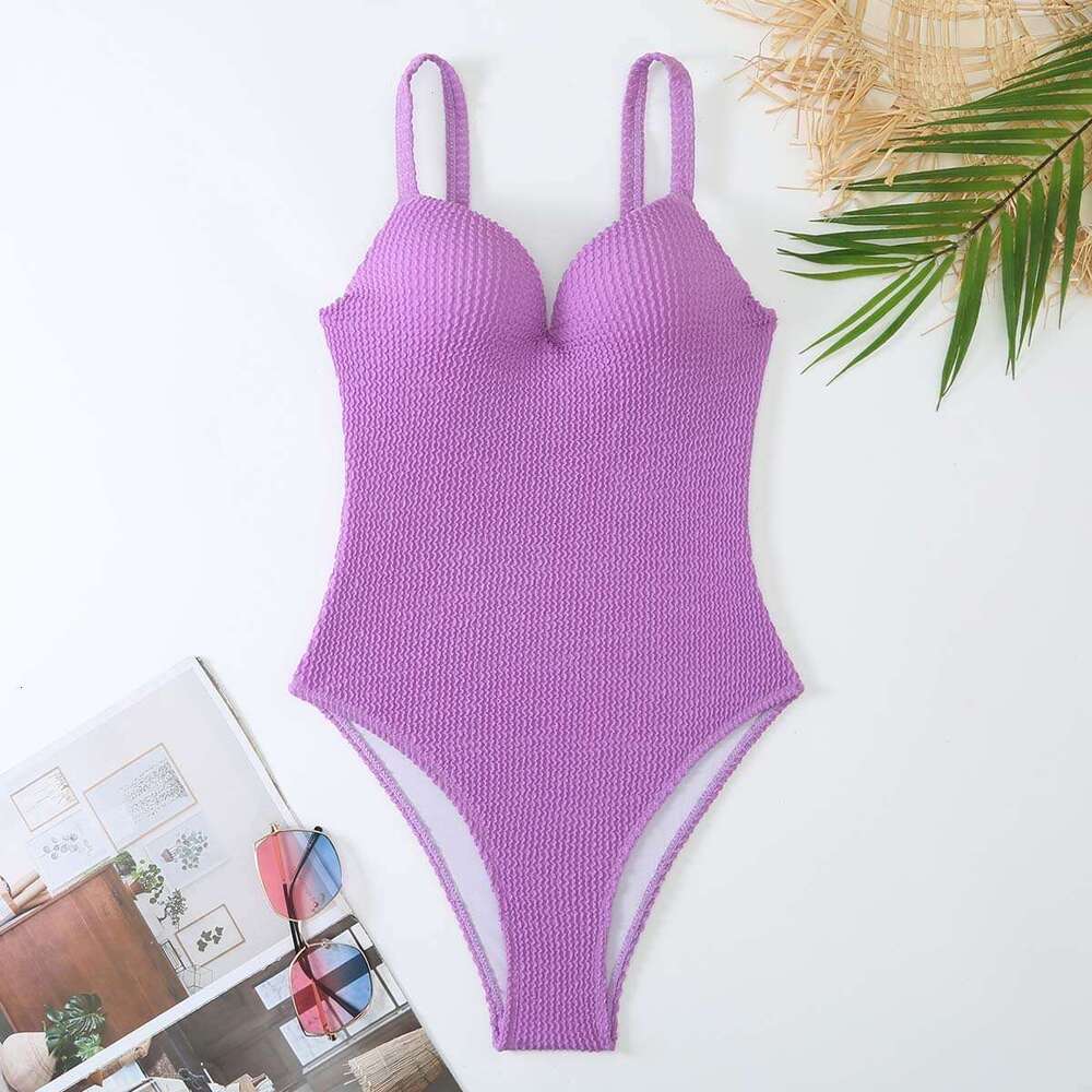 New Russian style popular one-piece European and American fashionable sexy women's small pit stripe solid color hard pack swimsuit, 2025 new casu