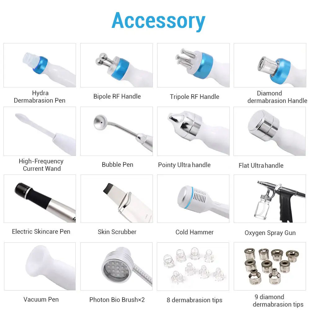 Ultrasound High Frequency 14 IN 1 Facial Vacuum Blackhead Remover Skin Scrubber Oxygen Facial Deep Cleaning Skin Rejuvenation Machine Salon Use