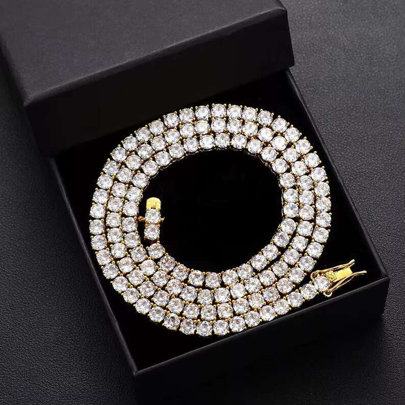 Luxury 4mm VVS Moissanite Iced Out Hiphop Tennis Necklaces 925 Sterling Silver Dazzling Moissanite Tennis Chain