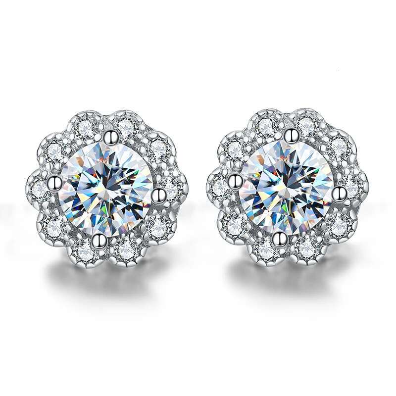 KNB 0.5CT Brilliant Certified Moissanite Diamond Stud Earrings For Women Real 925 Sterling Silver Anniversary Gift Fine Jewelry