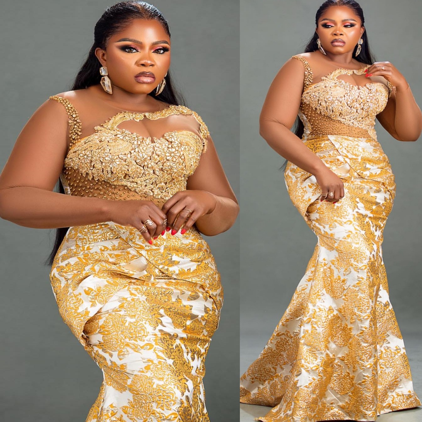 Mermaid Gold Plus Size Prom Dresses 2025 Crystals 3D Foral Lace Elegant Evening Formal Party Second Birthday Engagement Gowns Dress For Special Occasi