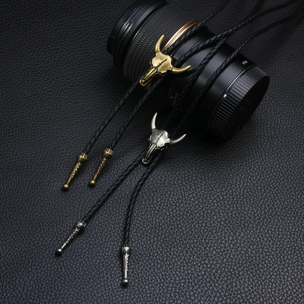 Fashion Mens Leather Cow Head Bolo Tie Necklace Jewelry Retro Western Cowboy Mens Gifts Necktie Men Accessories 250430
